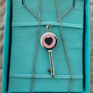 Tiffany & Co. Silver and Pink Key Necklace